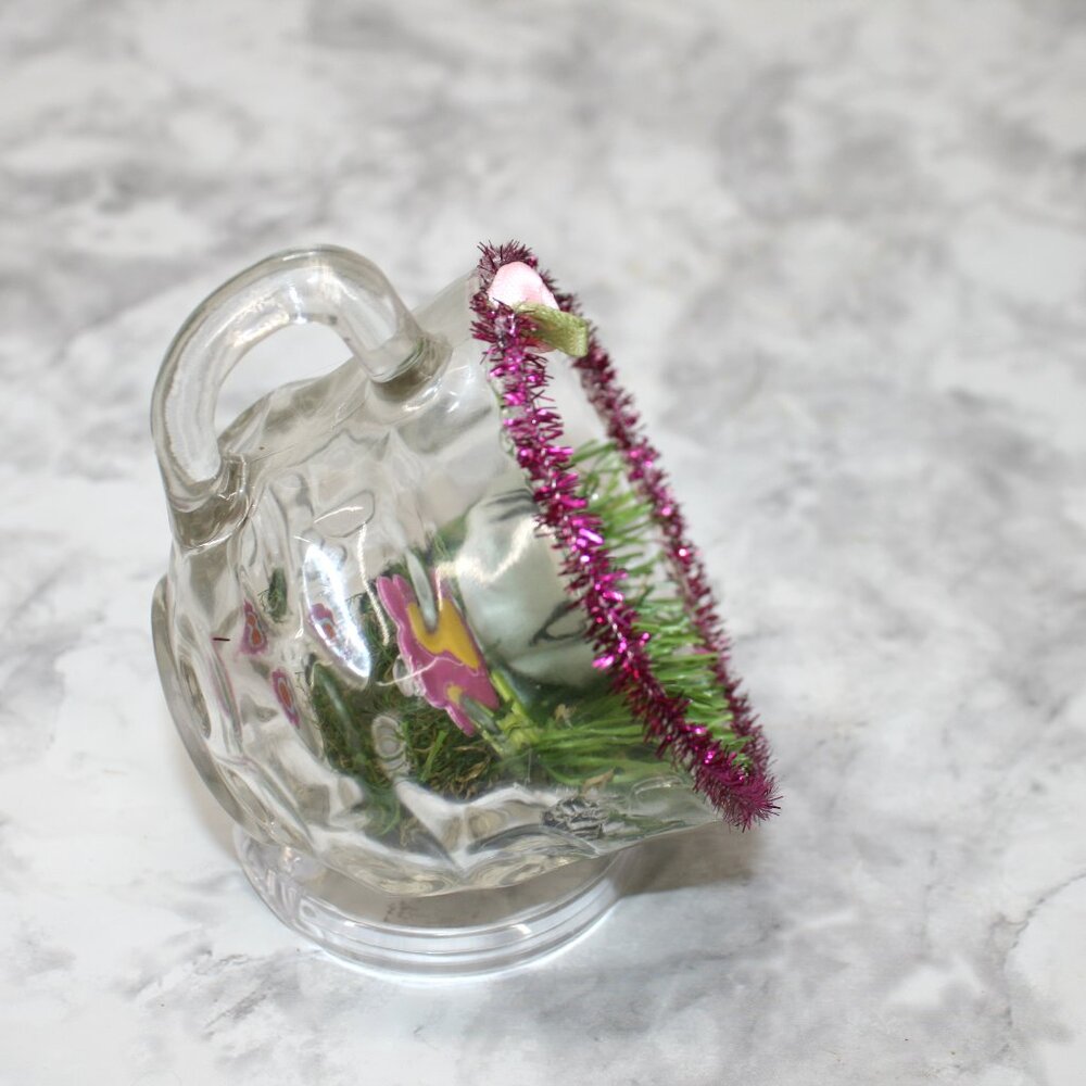 HAND CRAFTED Cat Gray Spring Decor Ornament Upcycled Cup Grass Animal Pet Floral - Picture 4 of 14
